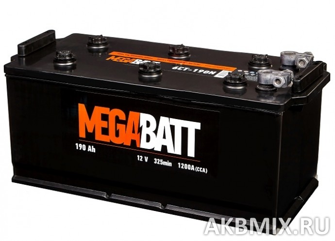 Аккумулятор MEGA BATT 6СТ-190, 190 Ач, 1200 А, прямая рос. полярность, конус