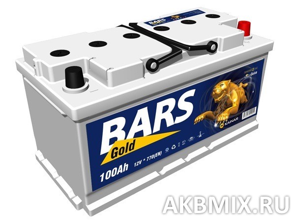 Аккумулятор BARS GOLD 6СТ-100, 100 Ач, 780 А, прямая полярность