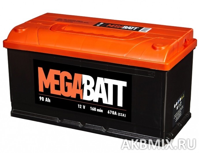 Аккумулятор MEGA BATT 6СТ-90, 90 Ач, 670 А, обратная полярность