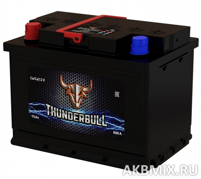 Аккумулятор Thunderbull 6СТ-75, 75 Ач, 600 А, обратная полярность
