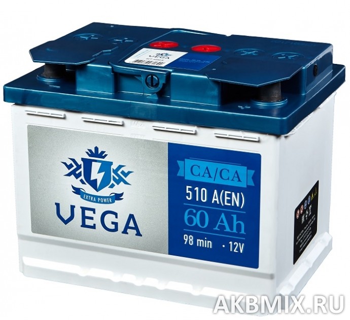 Аккумулятор Vega 6СТ-60, 60 Ач, 510 А, обратная полярность