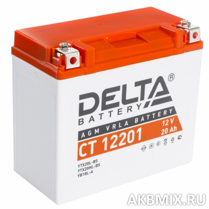 Аккумулятор Delta CT 12201 (12V, 20Ah, 270A) [YTX20L-BS, YTX20HL-BS, YB16L-B, YB18L-A]