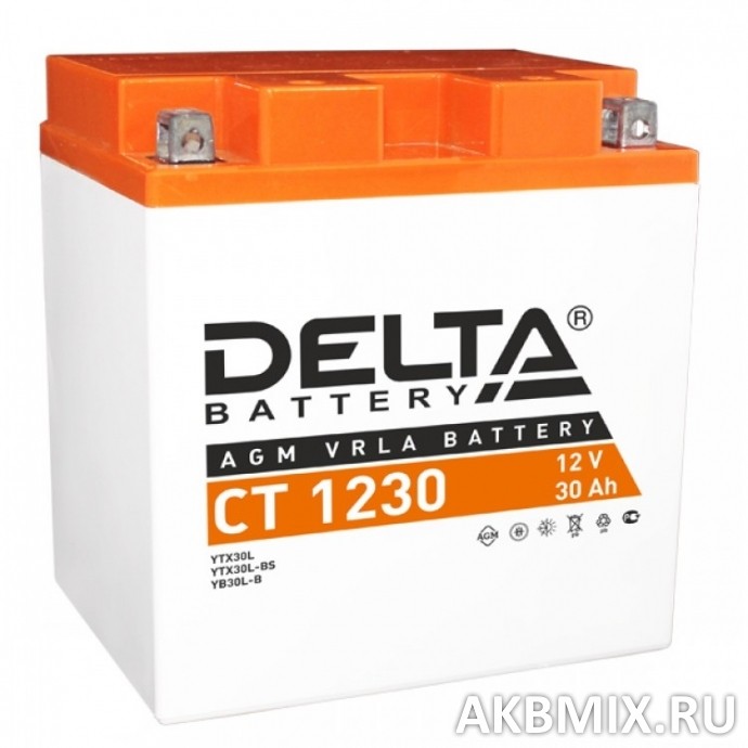 Аккумулятор Delta CT 1230 (12V, 30Ah, 300A) [YTX30L, YТX30L-BS, YB30L-B]