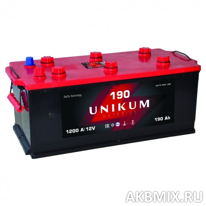 Аккумулятор UNIKUM 6СТ-190, 190 Ач, 1100 А, обратная полярность