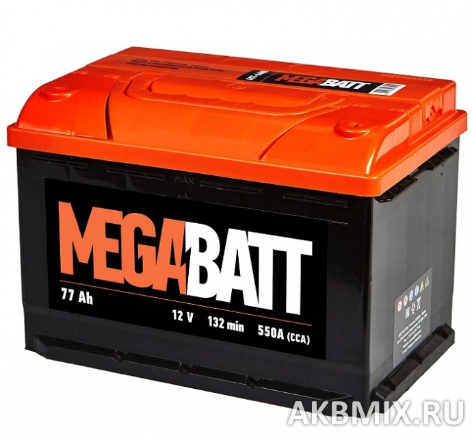 Аккумулятор MEGA BATT 6СТ-77, 77 Ач, 550 А, обратная полярность
